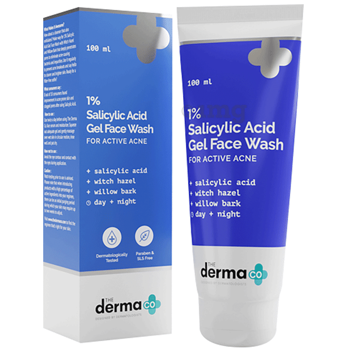 The Derma Co 1% Salicylic Acid Day & Night Face Wash Gel | Face Care Product for Active Acne