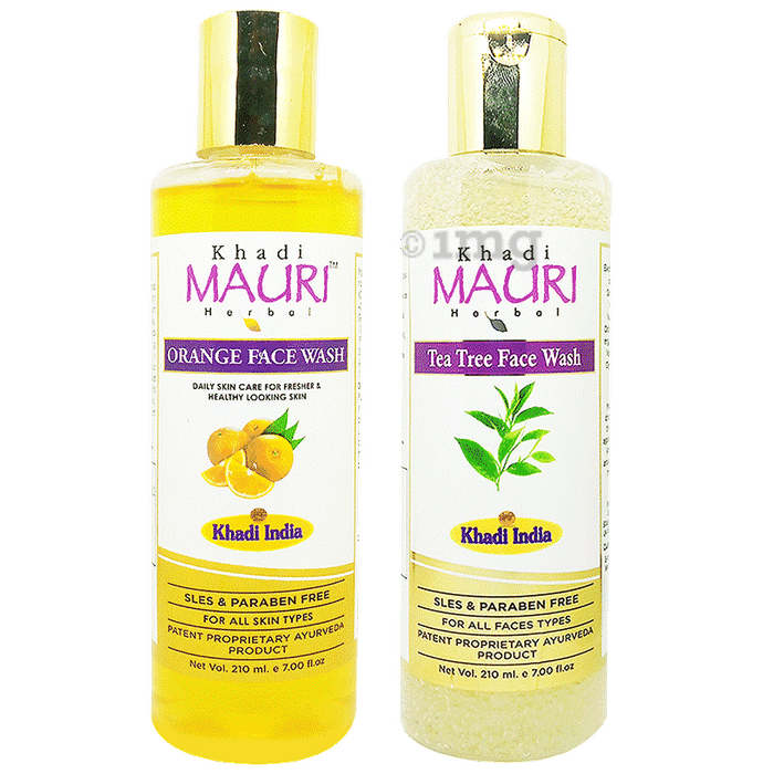 Khadi Mauri Herbal Combo Pack of Orange & Tea Tree Face Wash (210ml Each)
