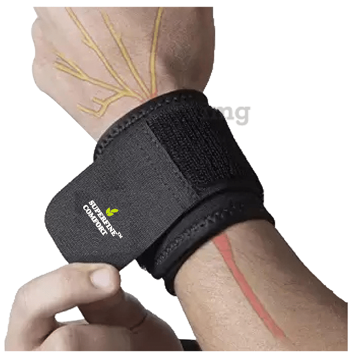 Superfine Comfort Adjustable Wrist Support Band for Weightlifting, Gym and Wrist Pain  Black