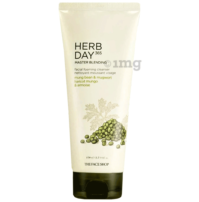 The Face Shop Herb Day 365 Foaming Cleanser - Mungbean & Mugwort, Face Wash For Pore Cleansing & Blackhead Removal