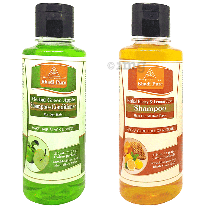 Khadi Pure Combo Pack of Herbal Green Apple Shampoo + Conditioner & Herbal Honey & Lemon Juice Shampoo (210ml Each)