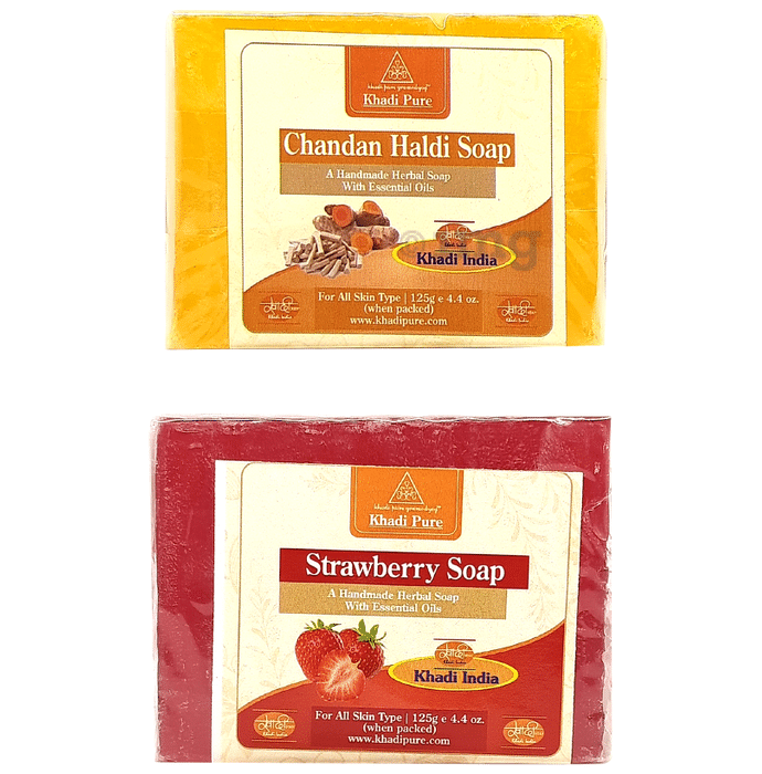 Khadi Pure Combo Pack of Chandan Haldi Soap & Strawberry Soap (125gm Each)