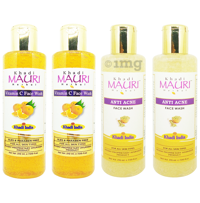 Khadi Mauri Herbal Combo Pack of Anti Acne & Vitamin C Face Wash (210 ml Each)