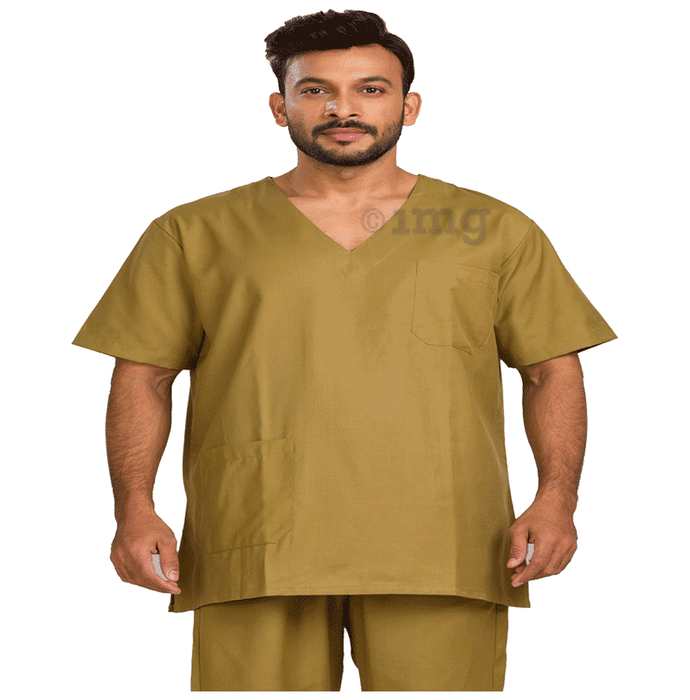 Agarwals Unisex Khaki  V-Neck Scrub Suit Top and Bottom Uniform Ideal XXL