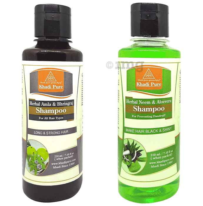 Khadi Pure Combo Pack of Herbal Amla & Bhringraj Shampoo & Herbal Neem & Aloevera Shampoo (210ml Each)