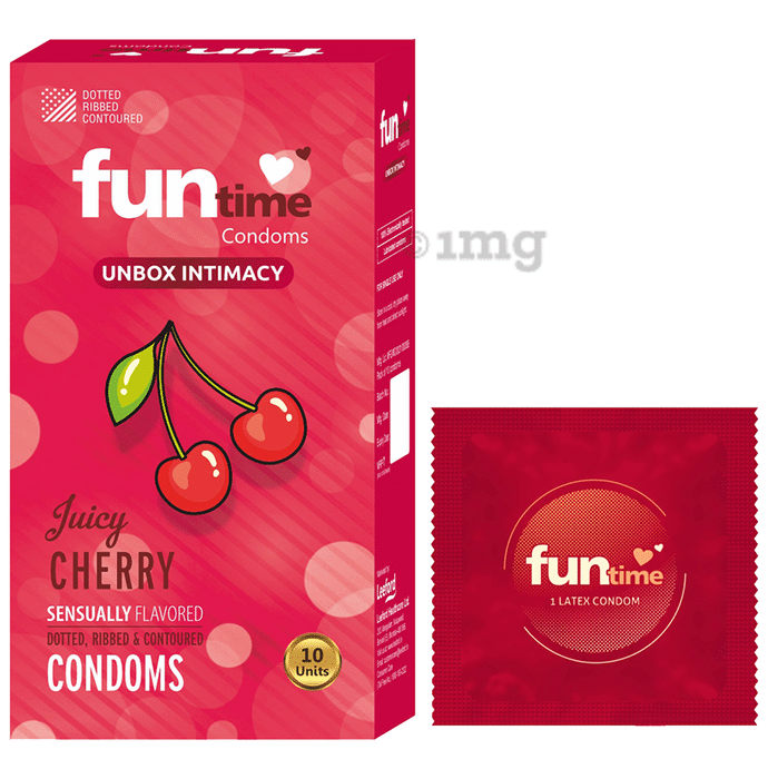 Funtime Dotted, Ribbed & Contoured Condom Juicy Cherry