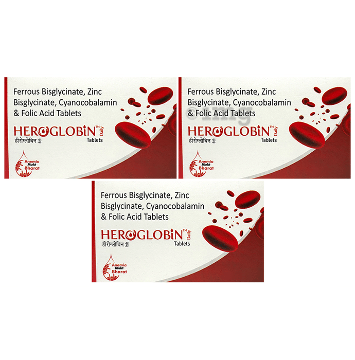 Heroglobin Daily Ferrous Bisglycinate Zinc Bisglycinate Cyanocobalamin Folic Acid Supplement Tablets (60 Each)