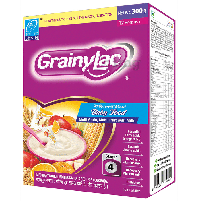 GrainyLac Multi Grain Multi Fruit with Milk Baby Food 12 Months Plus Multi Flavours Powder