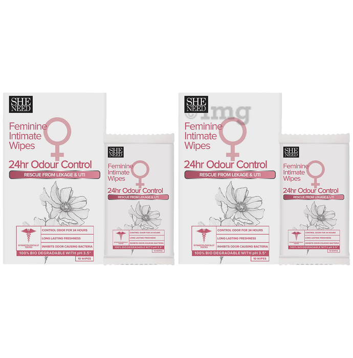 SheNeed 24 Hr Odour Control Feminine Intimate Wipe (10 Each) Reduce From Leakage & UTI