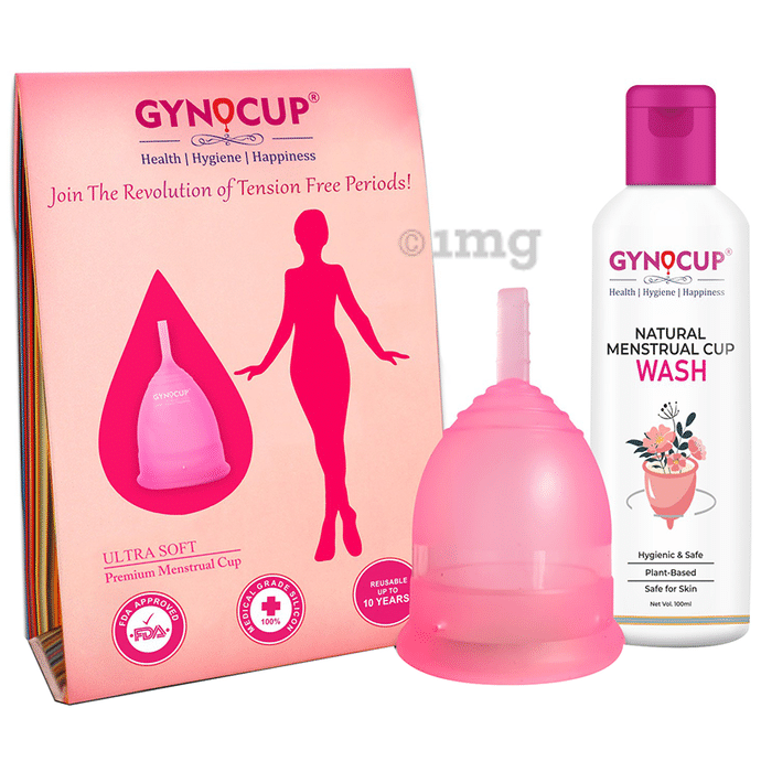 Gynocup Combo Pack of Natural Menstrual Cup Wash 100ml & Reusable Menstrual Cup for Women Medium Pink