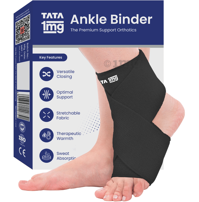 Tata 1mg Ankle Binder, Ankle Support for Pain Relief, Injuries and Inflammation, Ankle Protection Guard Post Cast Care and Post Operation XL