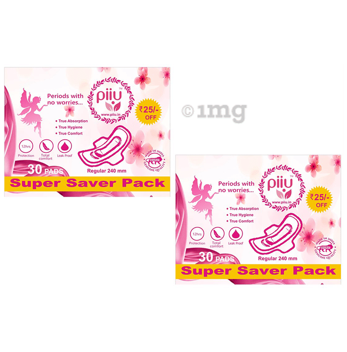 Piiu Regular Sanitary Pads (30 Each) Large Buy combo pack of 2.0 Packs
