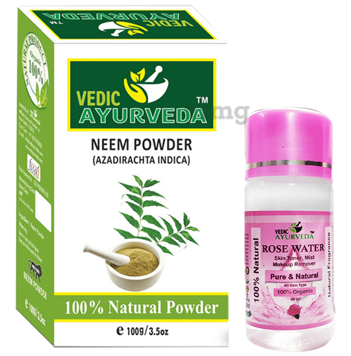 Vedic Ayurveda Combo Pack of Neem Powder (100gm) & Rose water (60 ml)