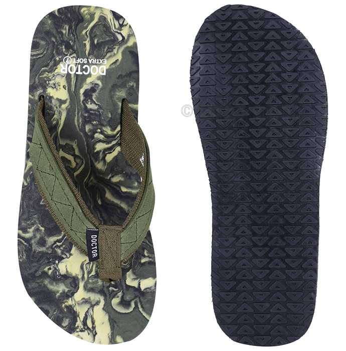 Doctor Extra Soft D29 Orthopaedic | Diabetic | Stylish | Comfortable | MCR |Anti-Skid | Rubber Flip-Flop for Men Olive 12