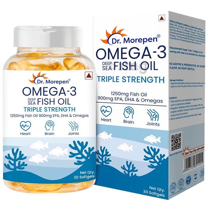 Dr. Morepen Triple Strength Omega 3 Fish Oil 1250mg Softgel | For Heart, Brain & Joint Health