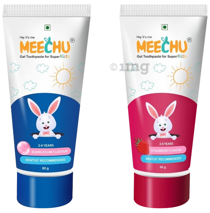 Meechu Combo Pack of Baby Toothpaste Strawberry & Baby Toothpaste Bubblegum Flavour (80gm Each)