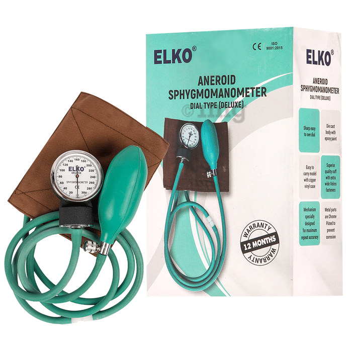 Elko EL 410 Dial Type Aneroid Sphygmomanometer Blood Pressure Monitor with Carry Case Green