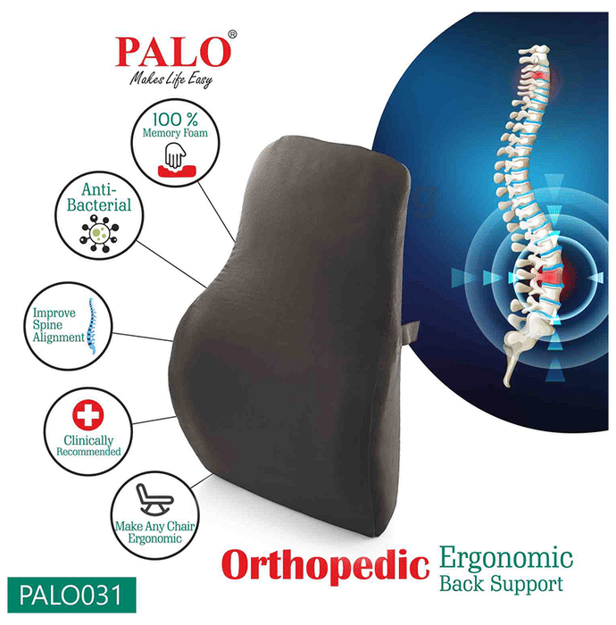 Palo Orthopedic Ergonomic Long Back Support with Memory Foam Black