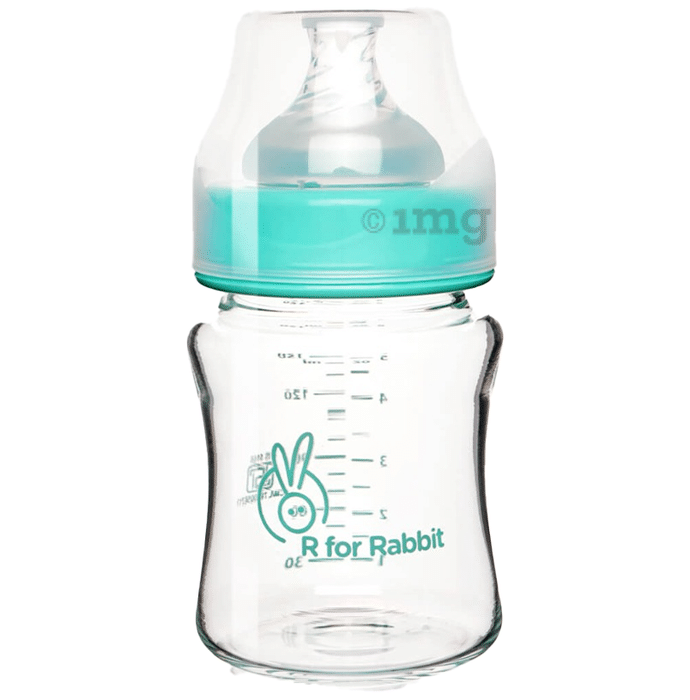 R for Rabbit Fist Feed Glass Feeding Bottle Sea Green