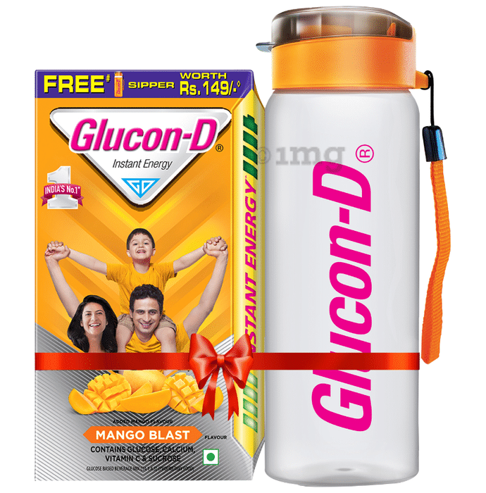 Glucon-D with Glucose, Calcium, Vitamin C & Sucrose | Flavour Mango Blast with Sipper Free