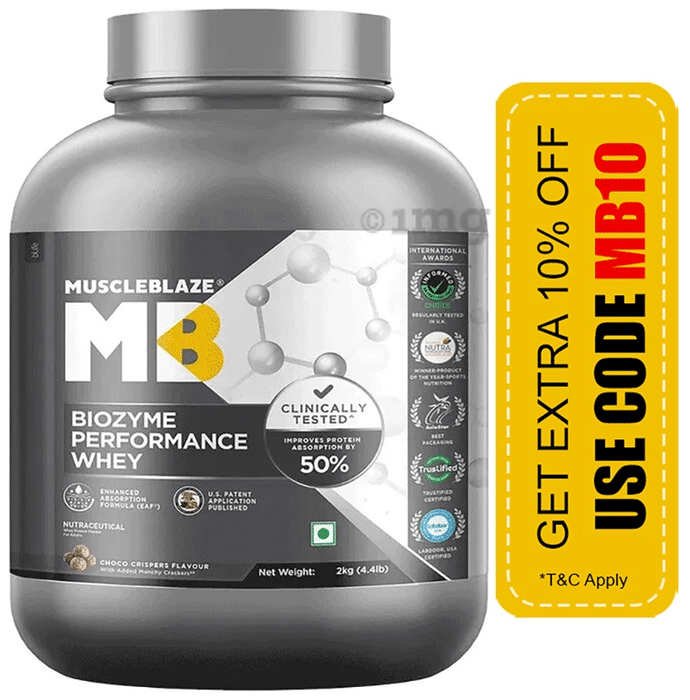 MuscleBlaze MuscleBlaze Biozyme Performance Whey Protein | For Muscle Gain | Improves Protein Absorption | Nutrition Care Powder Choco Crispers