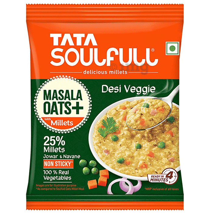 Tata Soulfull Masala Oats + with Millets Real Vegetables, 25% Millets, Non Sticky Desi Veggie