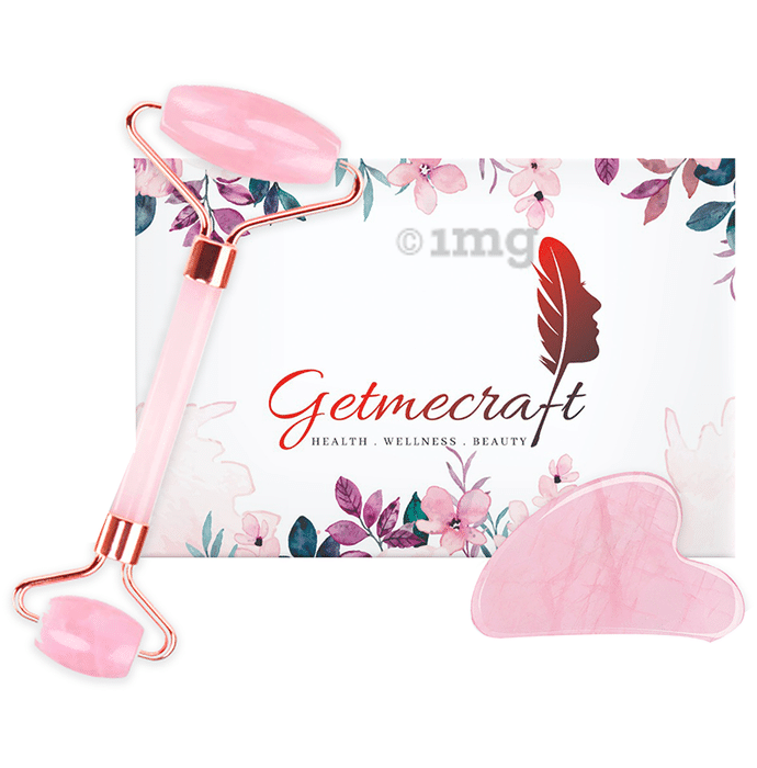 Get Me Craft Combo Pack of Rose Quartz Roller and Gua Sha Facial Massage Tool