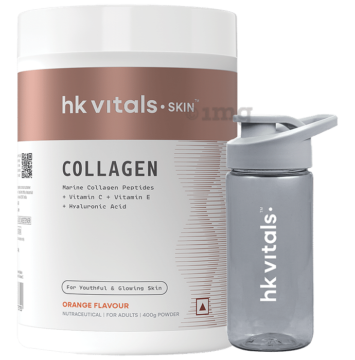 Healthkart Skin Radiance Collagen Powder Orange with Teal colour Sipper Bottle 300 ml