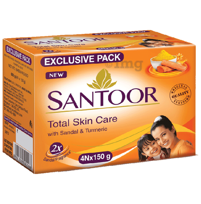 Santoor Total Skin Care with Sandal & Turmeric Soap (150gm Each)