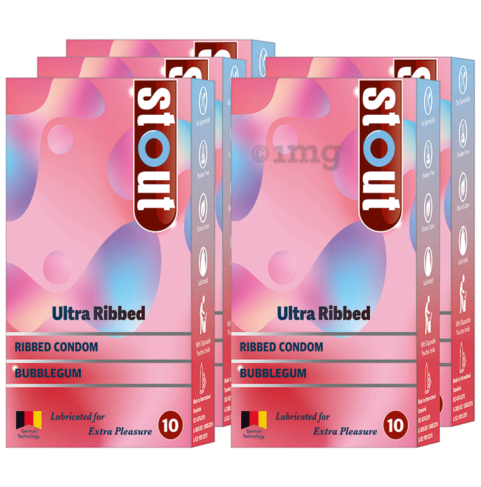 Stout  Ultra Ribbed Condom (10 Each) Bubblegum