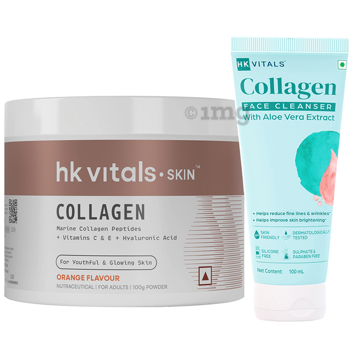 HK Vital Combo Pack of Skin Radiance Collagen Powder Orange Flavour (100gm) & Collagen Face Cleanser (100ml)