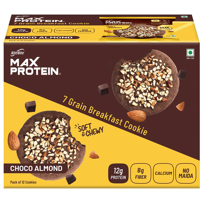 RiteBite Choco Almond Max Protein Cookie  with 12g Protein and 8g Fiber, (60gm Each)