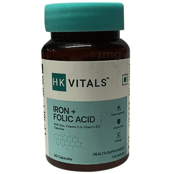 Healthkart HK Vitals Iron + Folic Acid | With Zinc, Vitamin C & Vitamin B12 for Anaemia, Immunity & Energy | Capsule