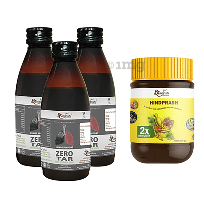 Hindrishi Ayurveda Combo Pack of 3 Bottle of Zero Tar Syrup (150ml Each) & Hindprash 250gm
