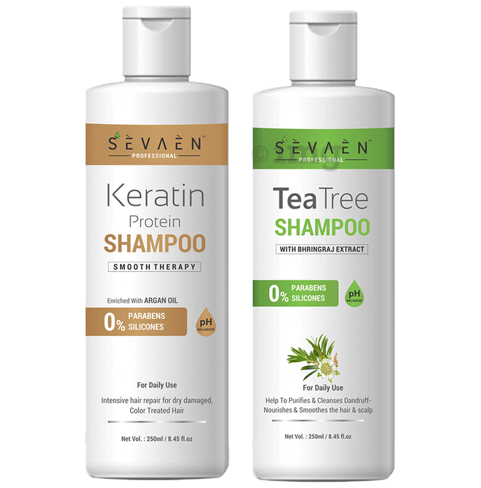 Sevaen Professional Keratin Protein Shampoo and Tea Tree Shampoo (250ml Each)