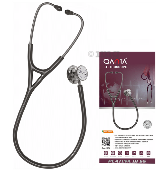 Qanta QA-2050 PLATINA III SS Smokey Grey Finish, Stainless Steel Stethoscope Black