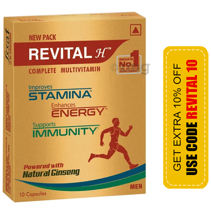 Revital H Men Multivitamin with Calcium, Zinc & Ginseng for Immunity, Strong Bones & Energy