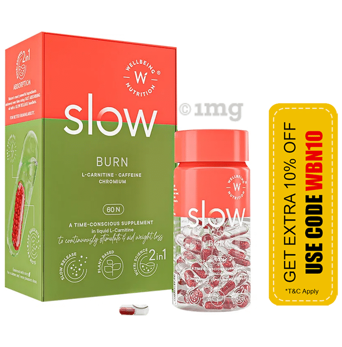 Wellbeing Nutrition Slow Burn with L-Carnitine, Caffeine & Chromium for Weight Management | Capsule
