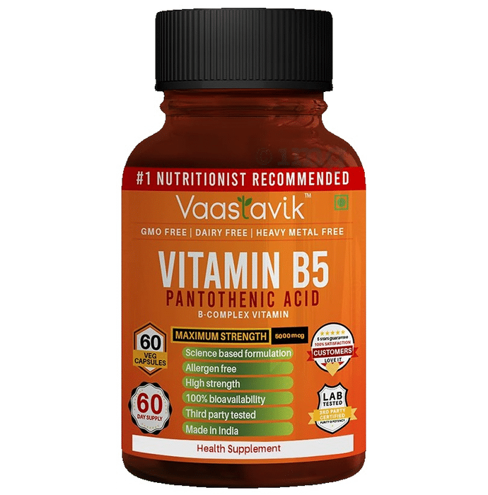 Vaastavik Vitamin B5 Pantothenic Acid 5000mcg Veg Capsule