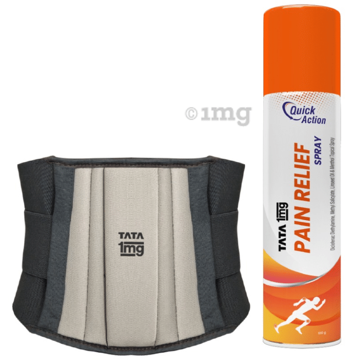 Combo Pack of Tata 1mg Lumbar Sacral Belt & Tata 1mg Pain Relief Spray (100gm)