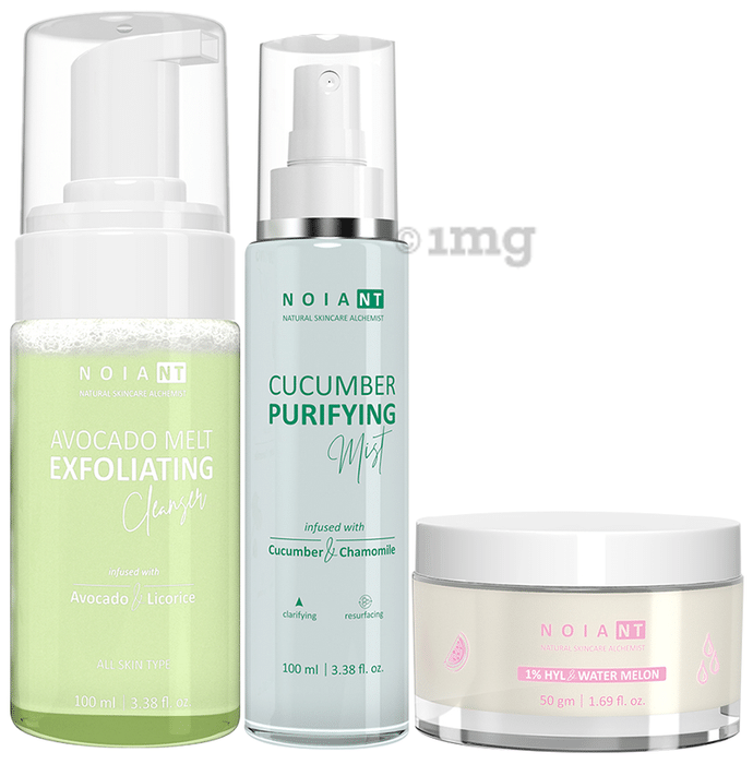 Noiant Combo Pack of Avocado Melt Exfoliating Cleanser 100ml, Cucumber Purifying Mist 100ml & 1% Hyl Moisturizer