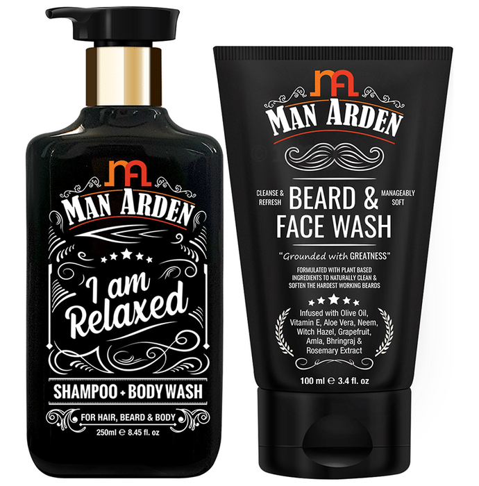 Man Arden Combo Pack of I Am Relaxed Shampoo + Body Wash (250ml) & Beard & Face Wash (100ml)