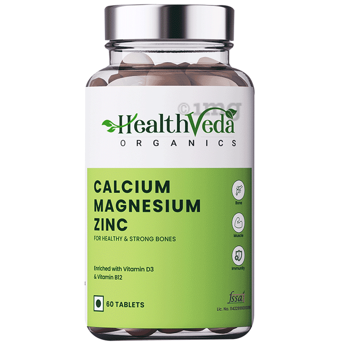 Health Veda Organics Calcium Magnesium Zinc | With Vitamin D3 & B12 | Veg Tablet for Bones, Nerves & Muscles Tablet