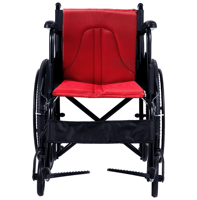 Everactiv by HCAH Economy Foldable Wheelchair with Safety Seat Belt Red