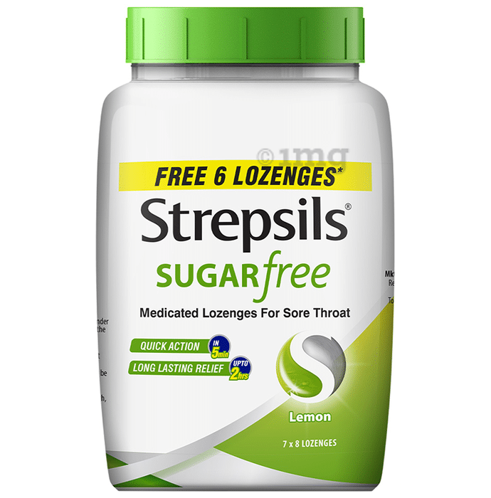 Strepsils Sugar Free Medicated Lozenges for Sore Throat Relief | Flavour Lemon