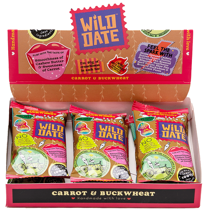 Wild Date Carrot & Buckwheat Vegan Anytime Snack Bar (40gm Each)