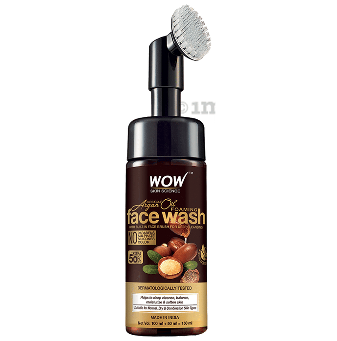 WOW Skin Science Moroccan Argan Oil Foaming Face Wash with Built-In Face Brush