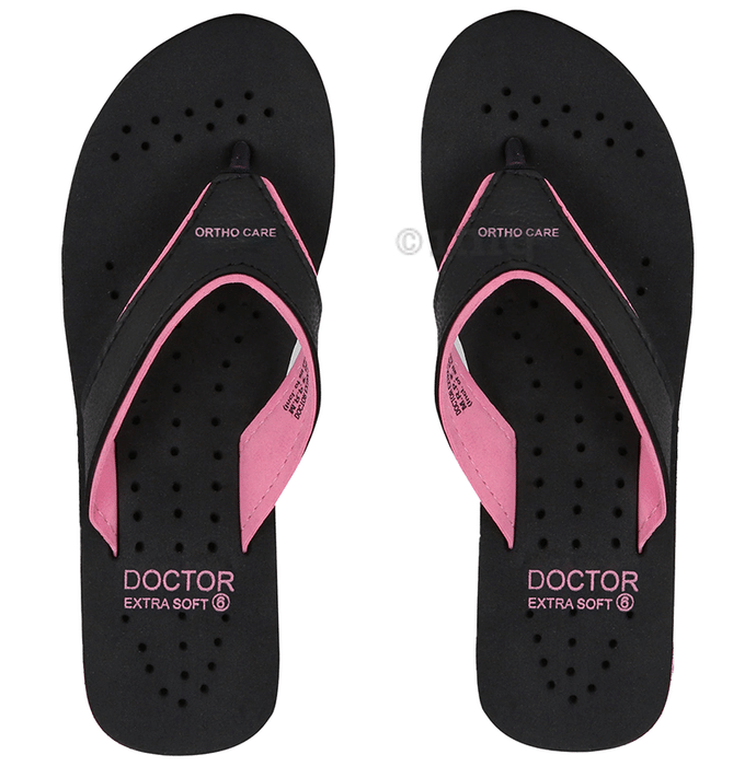 Doctor Extra Soft Ortho Care Orthopaedic Diabetic Pregnancy Comfort Flat Flipflops Slippers For Women Black Pink 6