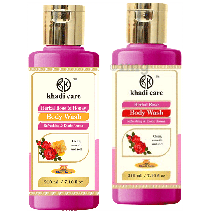 Khadi Care Combo Pack of Herbal Rose and Honey & Herbal Rose Body Wash (210ml Each)
