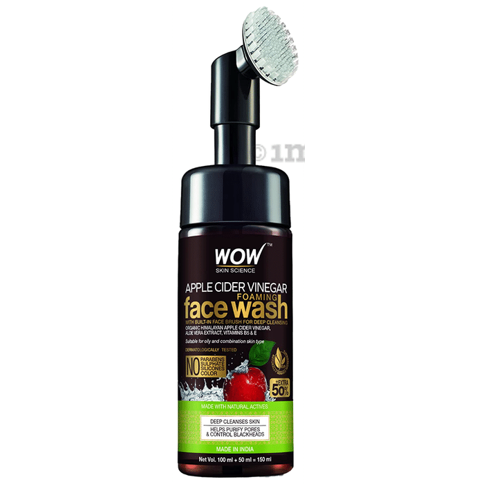 WOW Skin Science Apple Cider Vinegar Foaming Face Wash with Built-In Face Brush